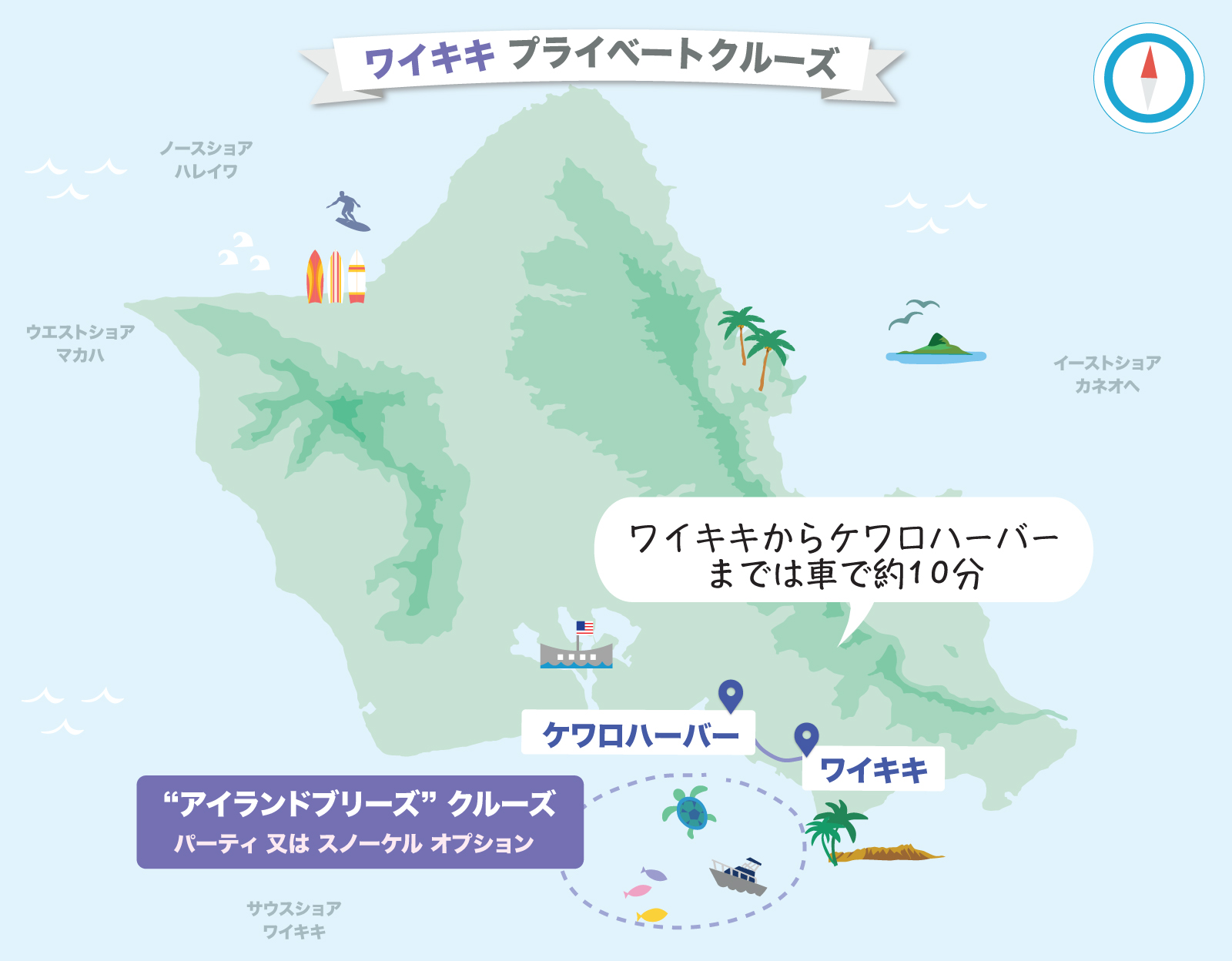 ワイキキ貸し切りクルーズマップ